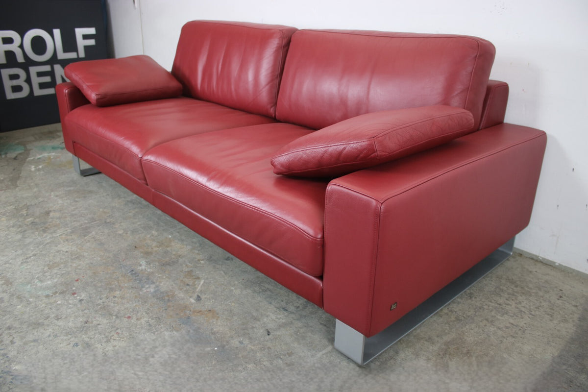 Rolf Benz EGO Designer Couch Auf Kufen Dreisitzer Leder Rot Sofa Mit Armkissen | Rolf Benz - Bild 2