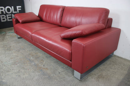 Rolf Benz EGO Designer Couch Auf Kufen Dreisitzer Leder Rot Sofa Mit Armkissen | Rolf Benz - Bild 2