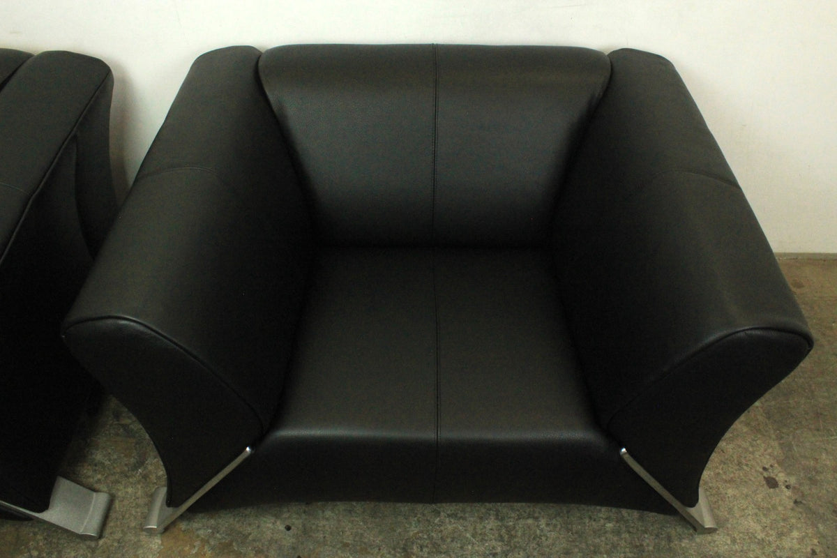 2 X Rolf Benz 322 Club Sessel Einsitzer Designer Sofa Echtleder Jet Black | Rolf Benz - Bild 6