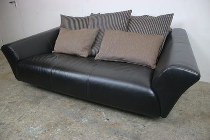 Rolf Benz Sofa Modell 333 Schwarz Leder mit 5 neuen Stoff Kissen Designer Couch | Rolf Benz - Bild 5