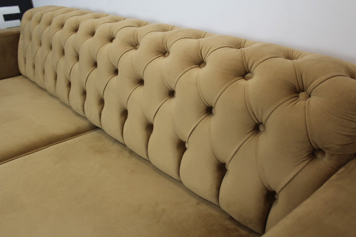Chesterfield Dreisitzer Designer Couch Samt Champagner Stoff Messing Sofa | Chesterfield - Bild 10