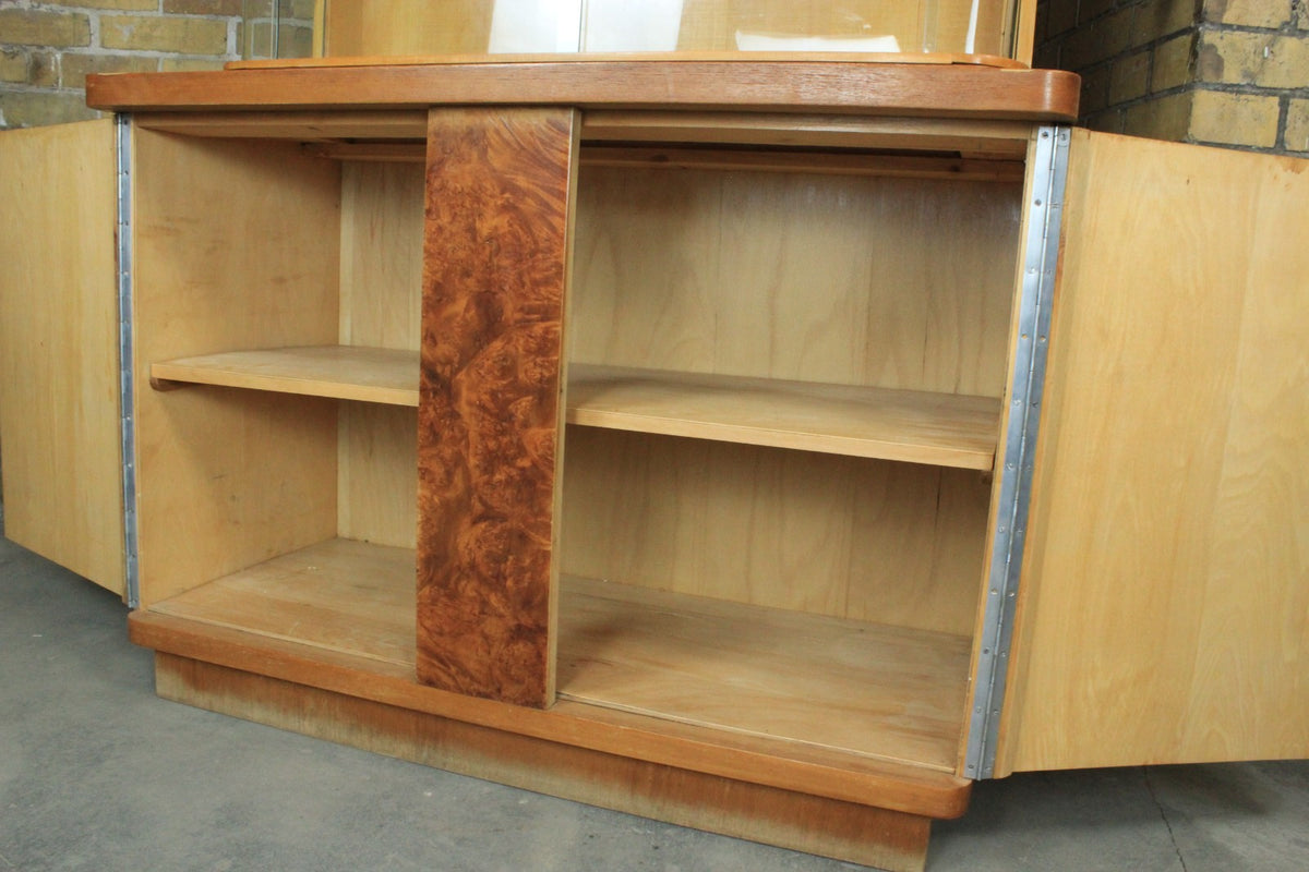 Art Deco Aufsatzschrank Buffet Vitrinenschrank Rundglas Wurzel Nussbaum Antik | ART DECO - Bild 6