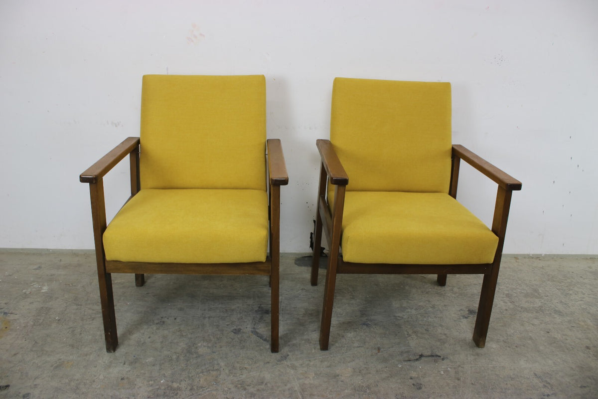 Zwei Vintage Buchenholz Armlehnstühle Mid Century Sessel Orange Stoff Neubezug | CENTURY - Bild 2