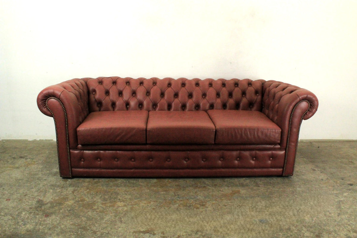 Original Englische Chesterfield Couch Dreisitzer Leder Rot Vintage Clubsofa | Chesterfield - Bild 2