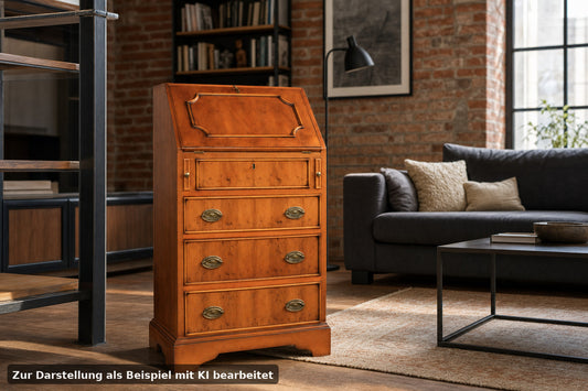 Englischer Sekretär Schubladen Schrank Leder Schreibfläche Eibenholz | ENGLISCHES MÖBELSTÜCK - Bild 1