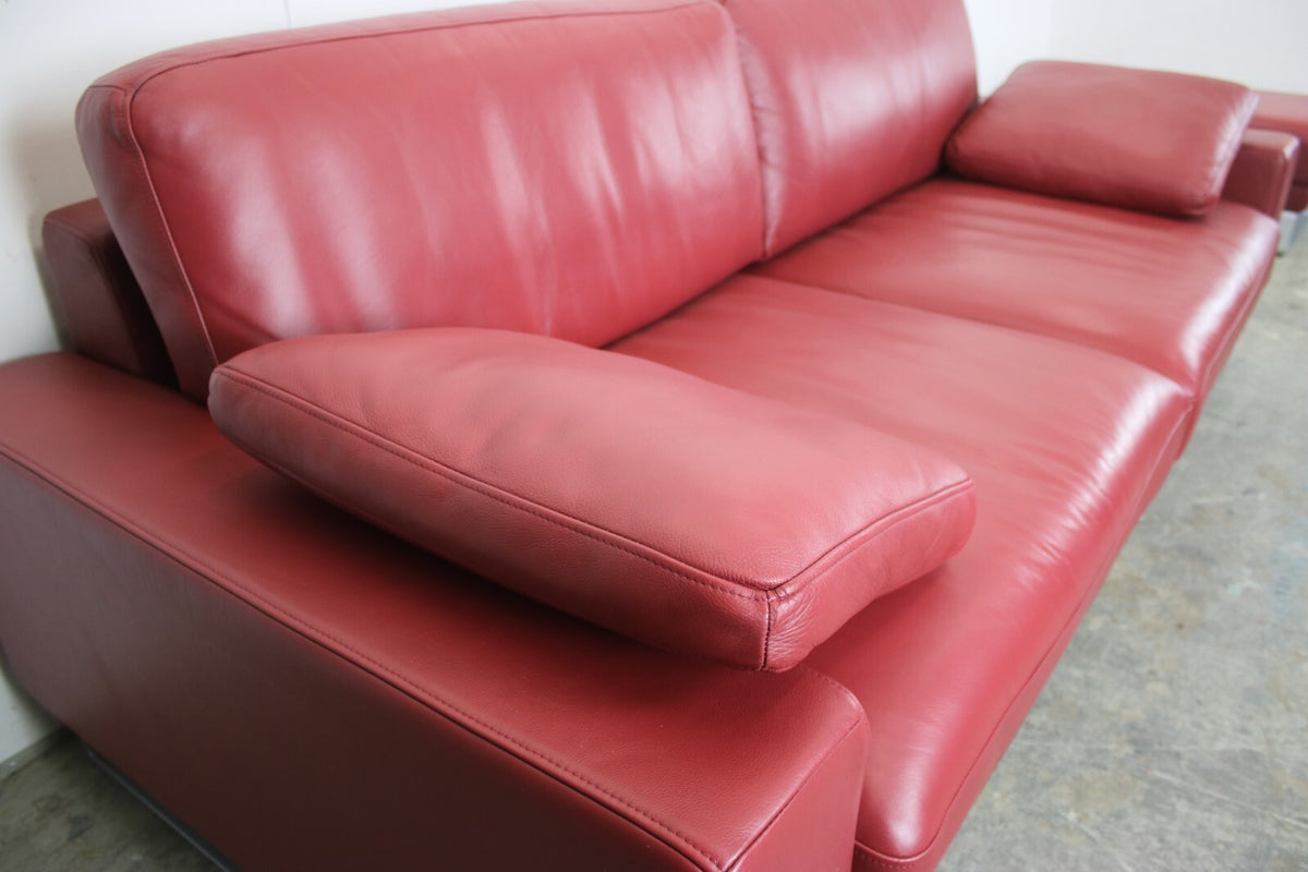 Rolf Benz EGO Designer Couch Auf Kufen Dreisitzer Leder Rot Sofa Mit Armkissen | Rolf Benz - Bild 5