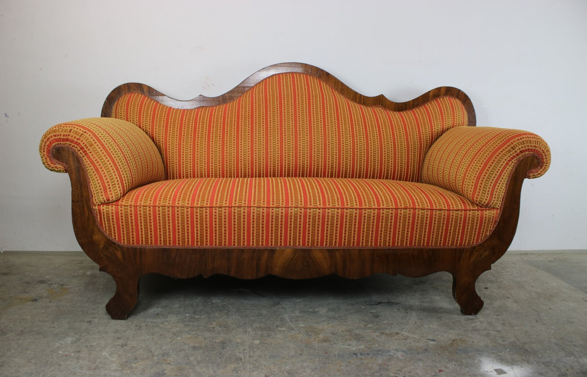 Biedermeier Couch Dreisitzer Nussbaum Streifen Stoff Sofa Antik 1850 Neubezug | Biedermeier - Bild 2