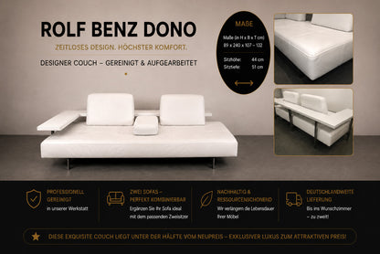 Rolf Benz Dono6100 Couch Liege Dreisitzer Weiß Leder Designer Sofa | Rolf Benz - Bild 2