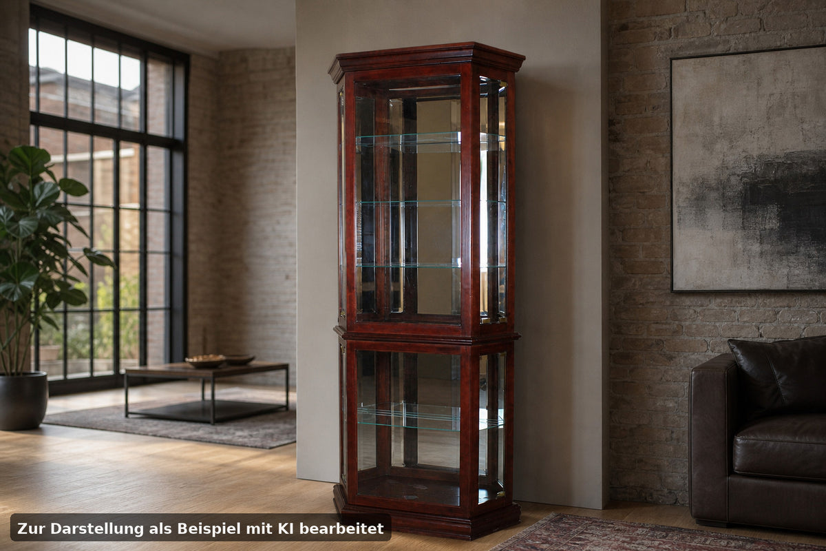 Vintage Mahagoni Vitrine Regal Aufbewahrung mit Spiegel Rundum Glas Made in USA | Made in USA - Bild 1