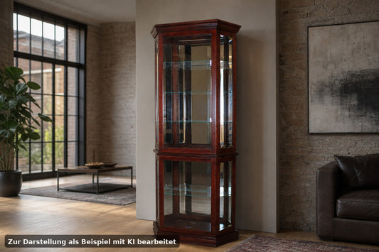 Vintage Mahagoni Vitrine Regal Aufbewahrung mit Spiegel Rundum Glas Made in USA | Made in USA - Bild 1